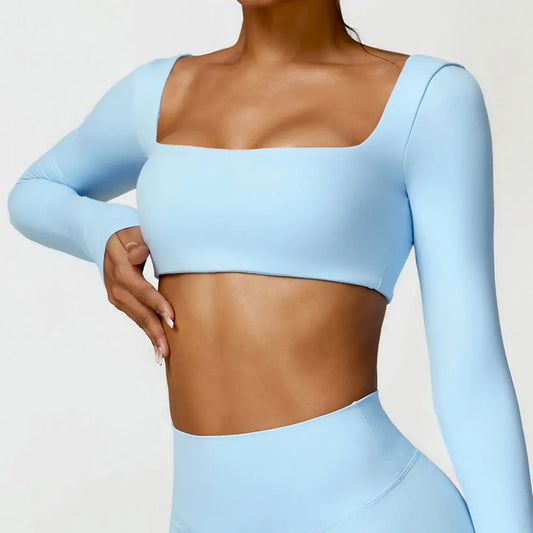 Square Neckline Long Sleeve Crop Top